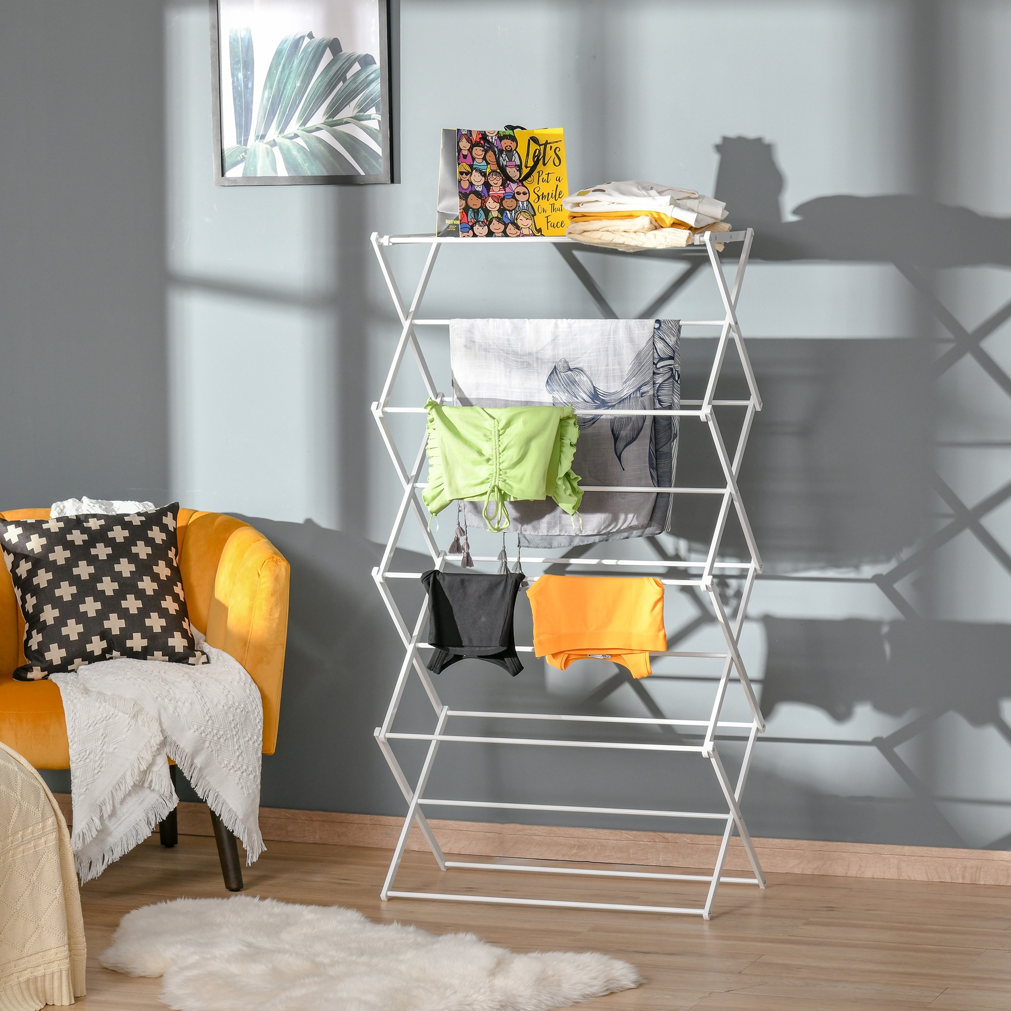 HOMCOM Wäscheständer mit 8 Ebenen weiß 74 x 35 x 144 cm (LxBxH)