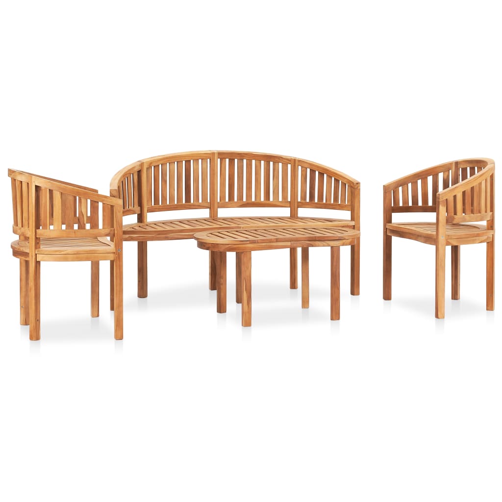 Salon de jardin meuble d'extérieur ensemble de mobilier 4 pièces en forme de banane bois de teck solide
