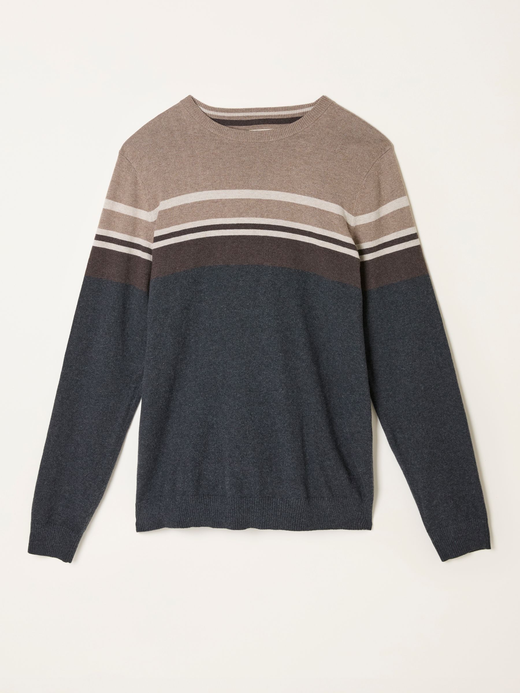 Antraciet - FatFace Stripe Crew Neck Knitted Jumper