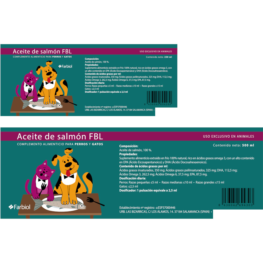 Óleo de salmão Farbiol para cães