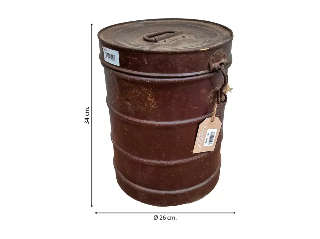 Bidon en métal marron 26x26x34h