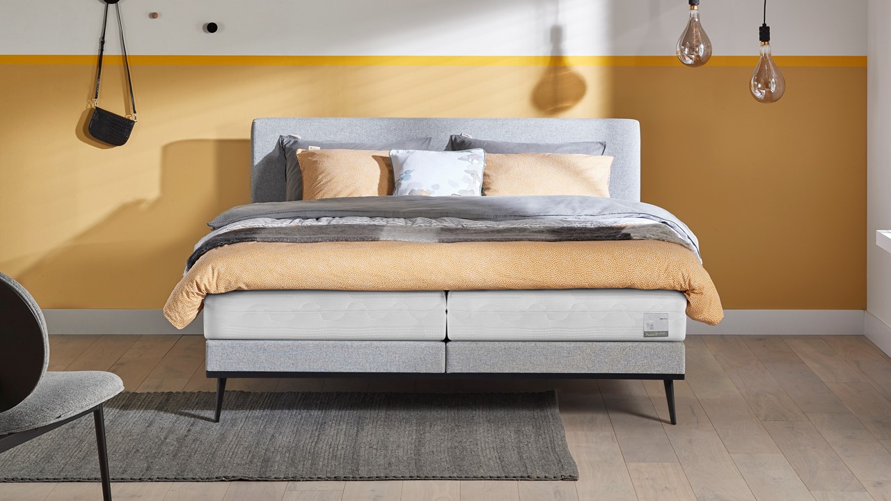 Boxspring Viggo met Silver Pocket Deluxe Foam matras towel grijs