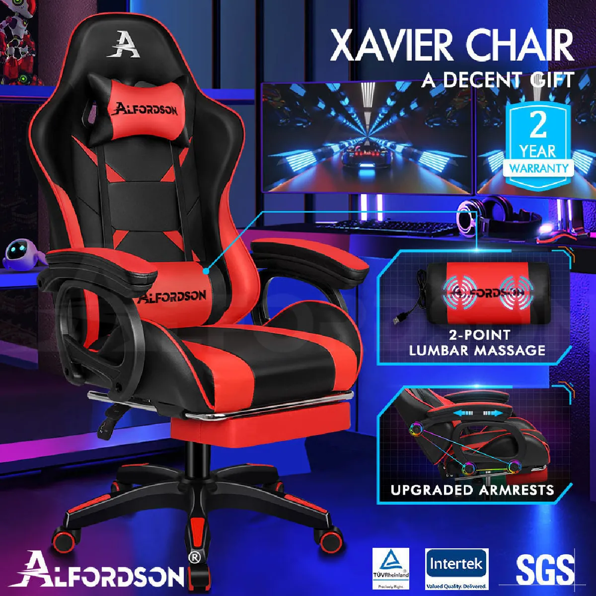 Alfordson Chaise Gaming - Rouge/Noir