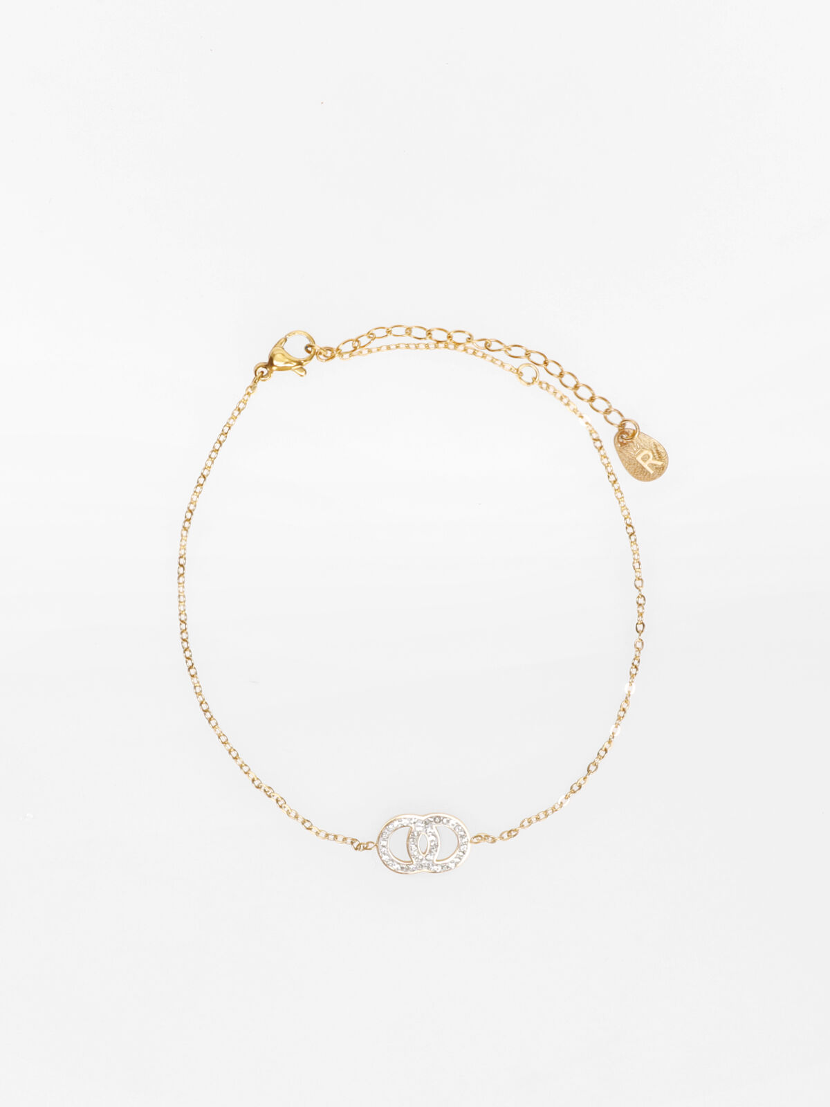 Chaîne de cheville à anneaux en strass- Doré