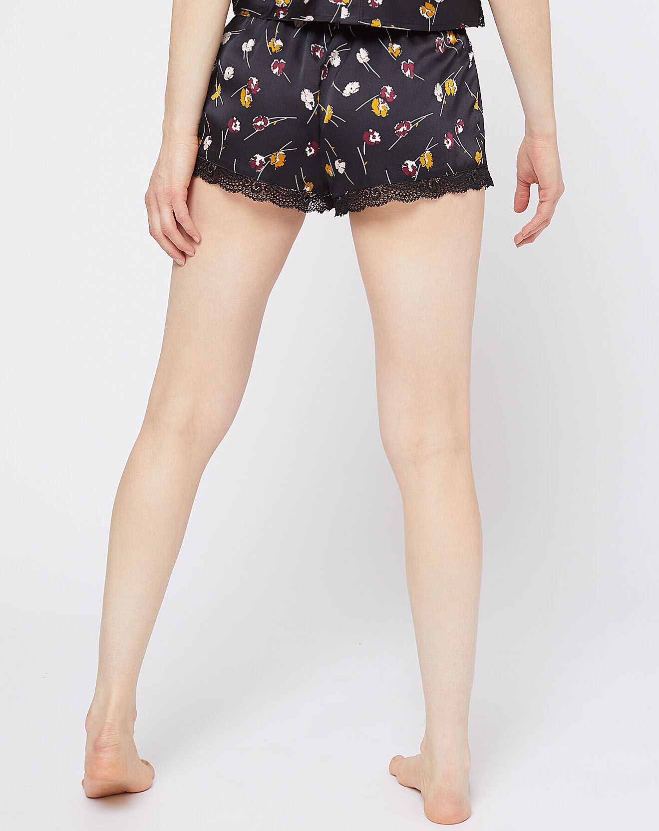Etam Short de Pyjama Retro fleuri noir