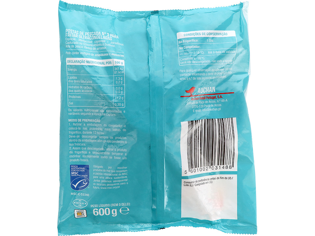POSTA DE PESCADA AUCHAN MSC Nº3 PARA FRITAR 600G