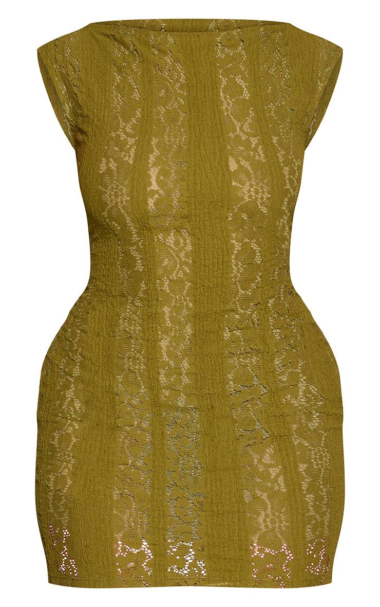 Vert Olive Robe Mini Moulante En Dentelle À Encolure Bateau