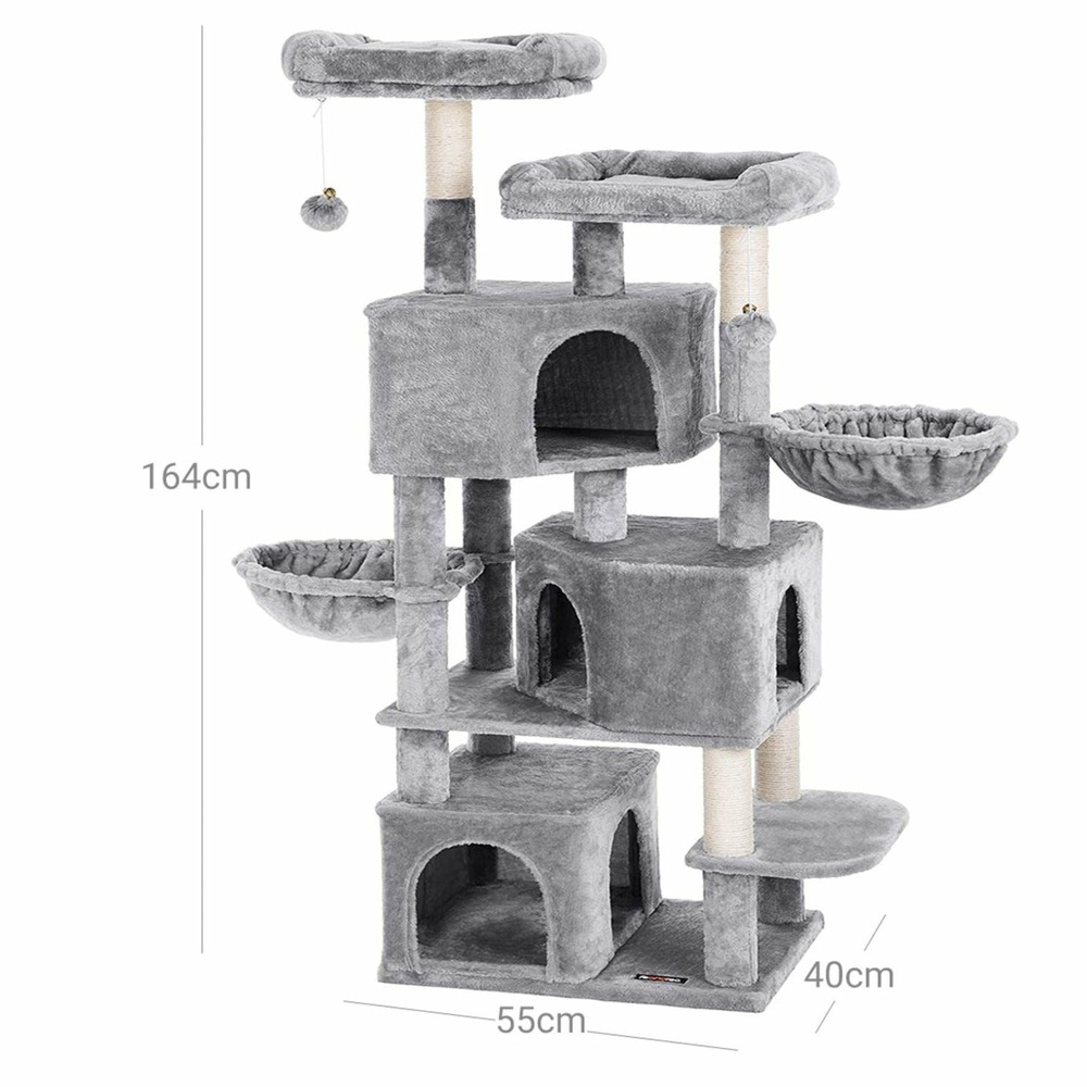 Grand arbre à chat avec 3 niches 164 cm de hauteur gris clair