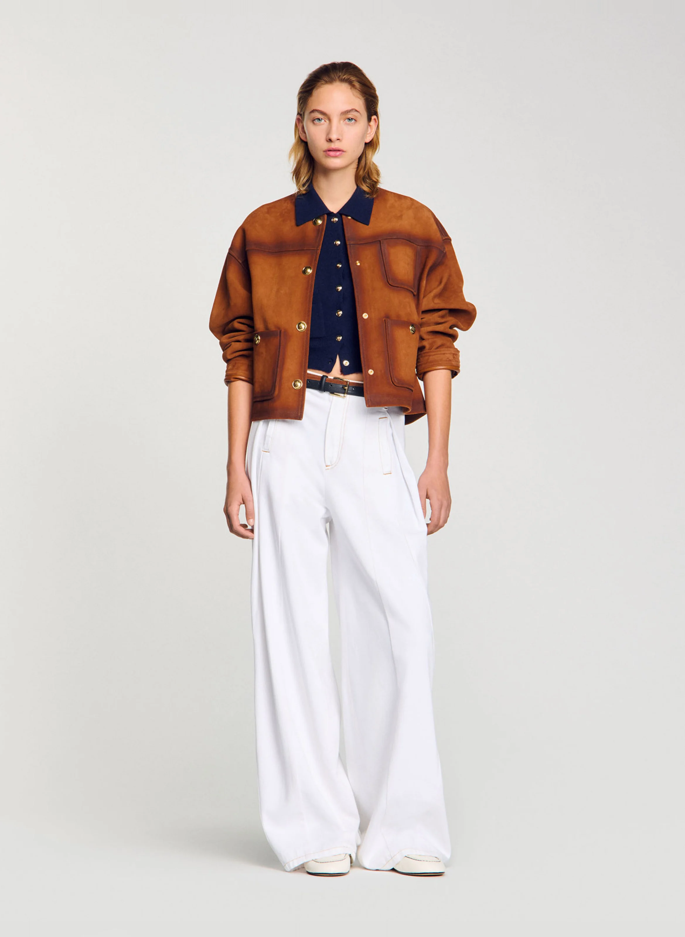 Jean large surpiqué en coton | Blanc