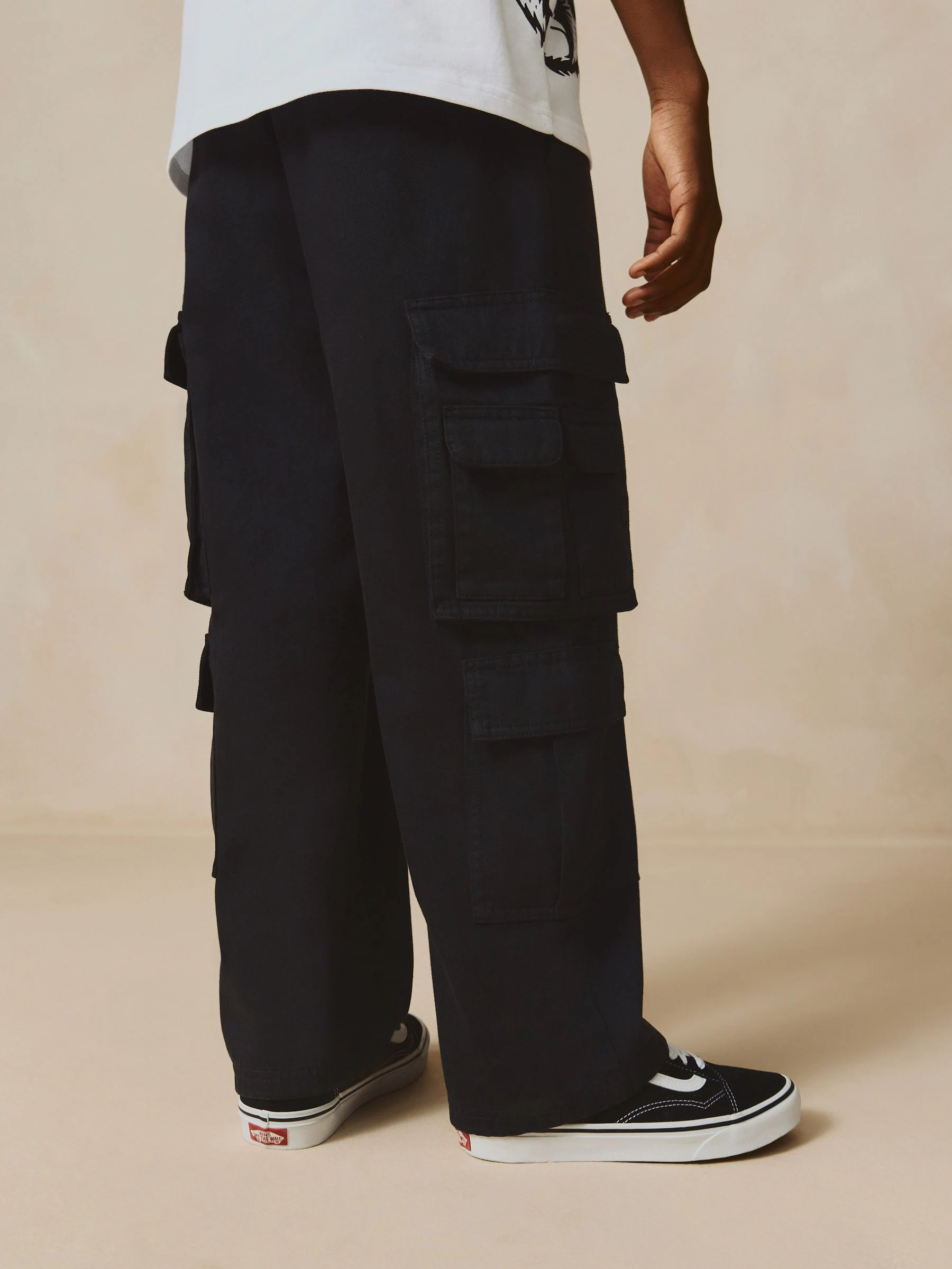 Zwart - Cargo broek van geweven twill-katoen (3-16jr)