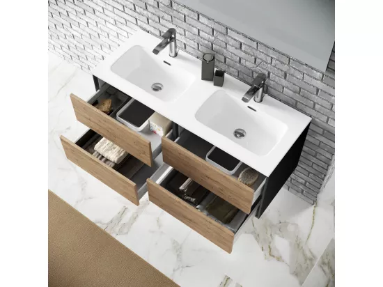 Ensemble de salle de bain double vasque 4 pièces IGEA chêne miel