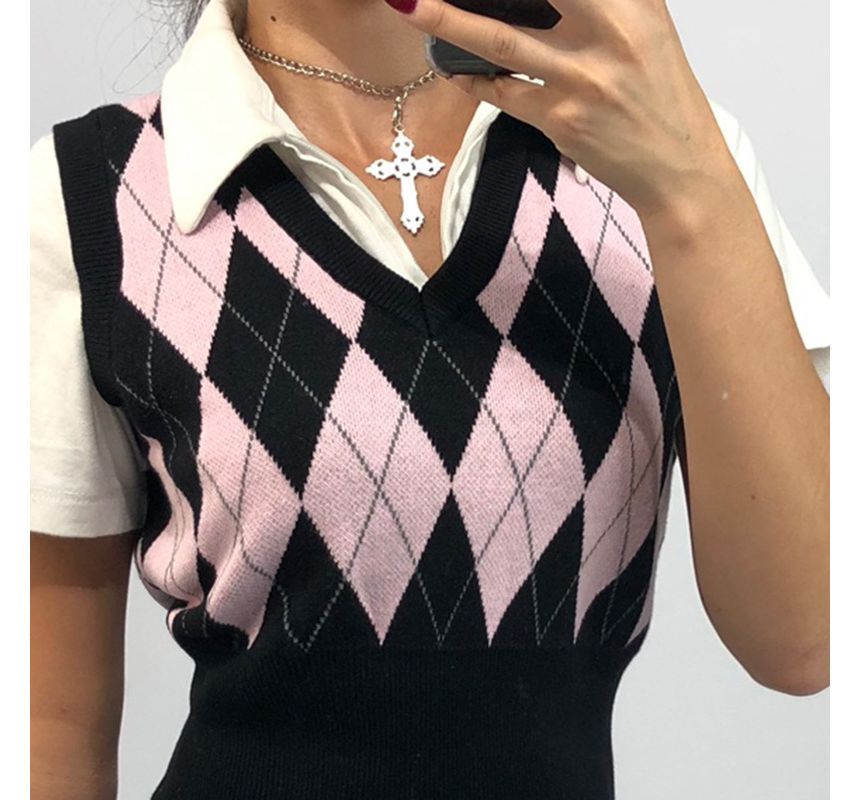 Genrovia - Argyle Print Gebreid Vest