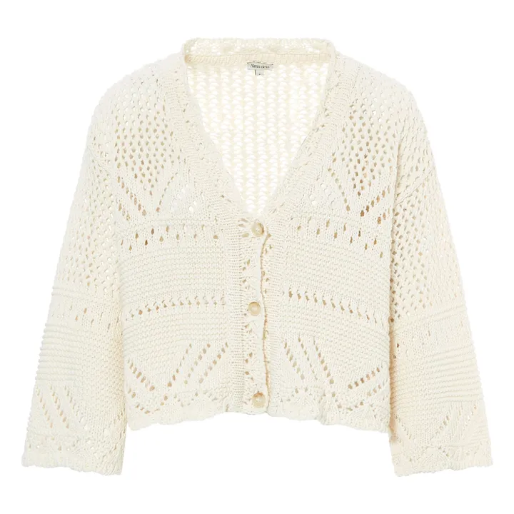 Alma Deia Cardigan Maille Crochet en Coton | Blanc cassé