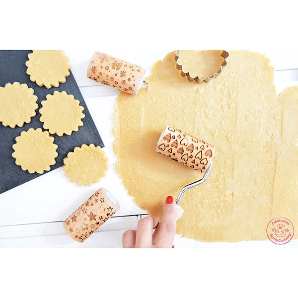 3 mini rouleaux empreintes en bois interchangeables Scrapcooking