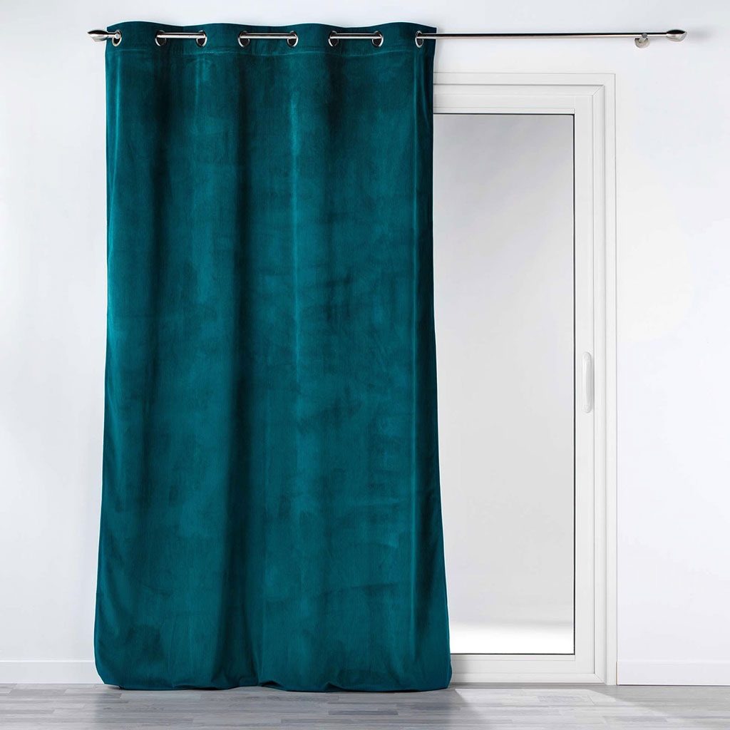 Rideau à œillets CASUAL en velours côtelé bleu pétrole 140x260cm
