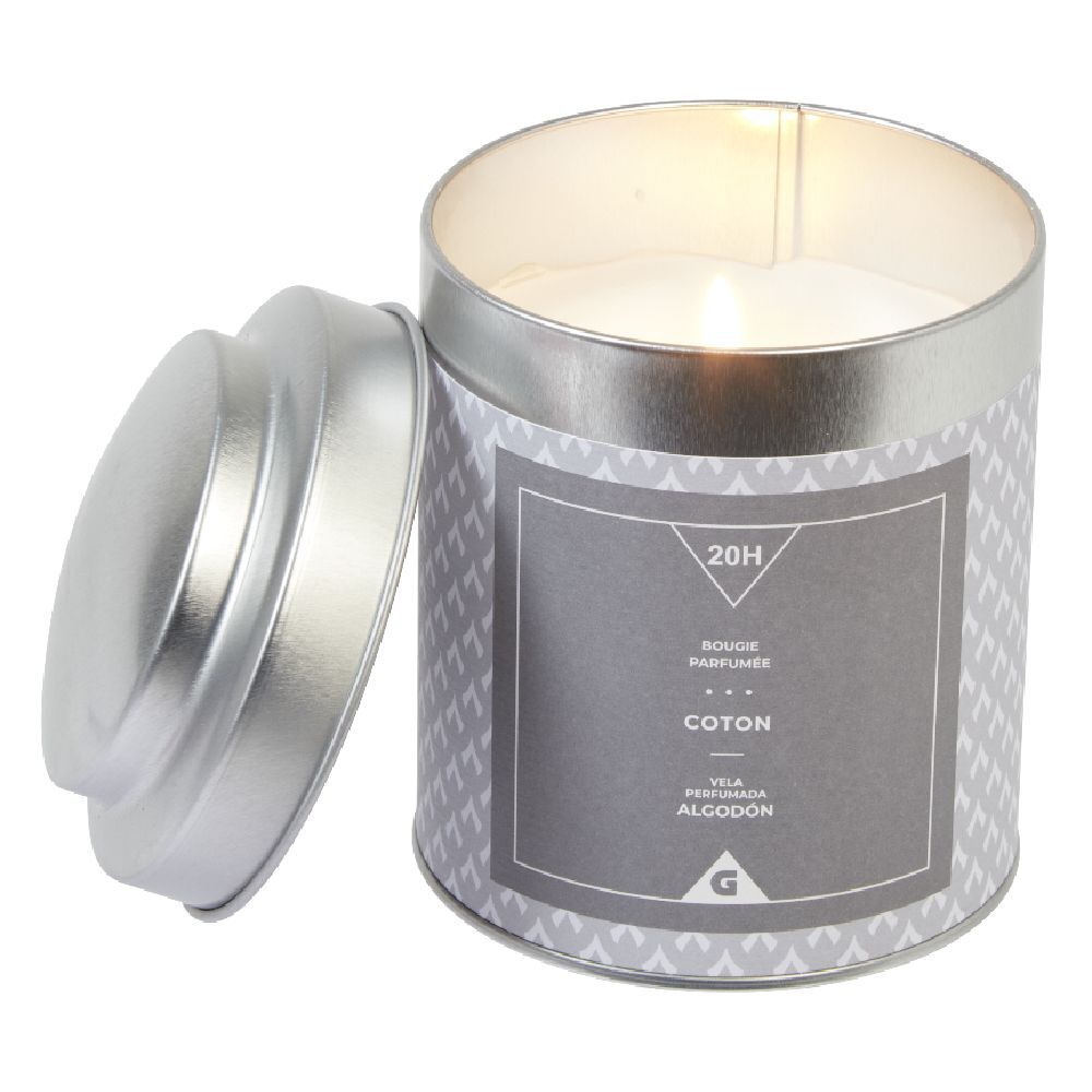 Bougie parfumée dans pot en métal senteur coton