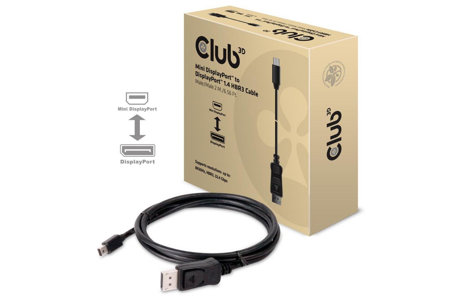 Kabel Mini-DisplayPort – DisplayPort 1.4 HBR3, 2 mMiniDisplayPort auf DisplayPort 1.4 HBR3 Kabel
