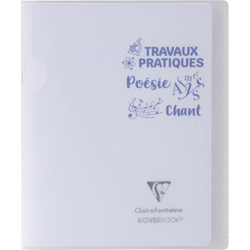 Cahier Travaux Pratiques piqué Koverbook 17x22cm 64 pages grands carreaux + uni 90 g couverture polypropylène transparent - Assortis