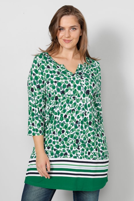 Longshirt, Straight Fit, Punktedruck mit Bordüre, Tunika-Ausschnitt, 3/4-Ärmel