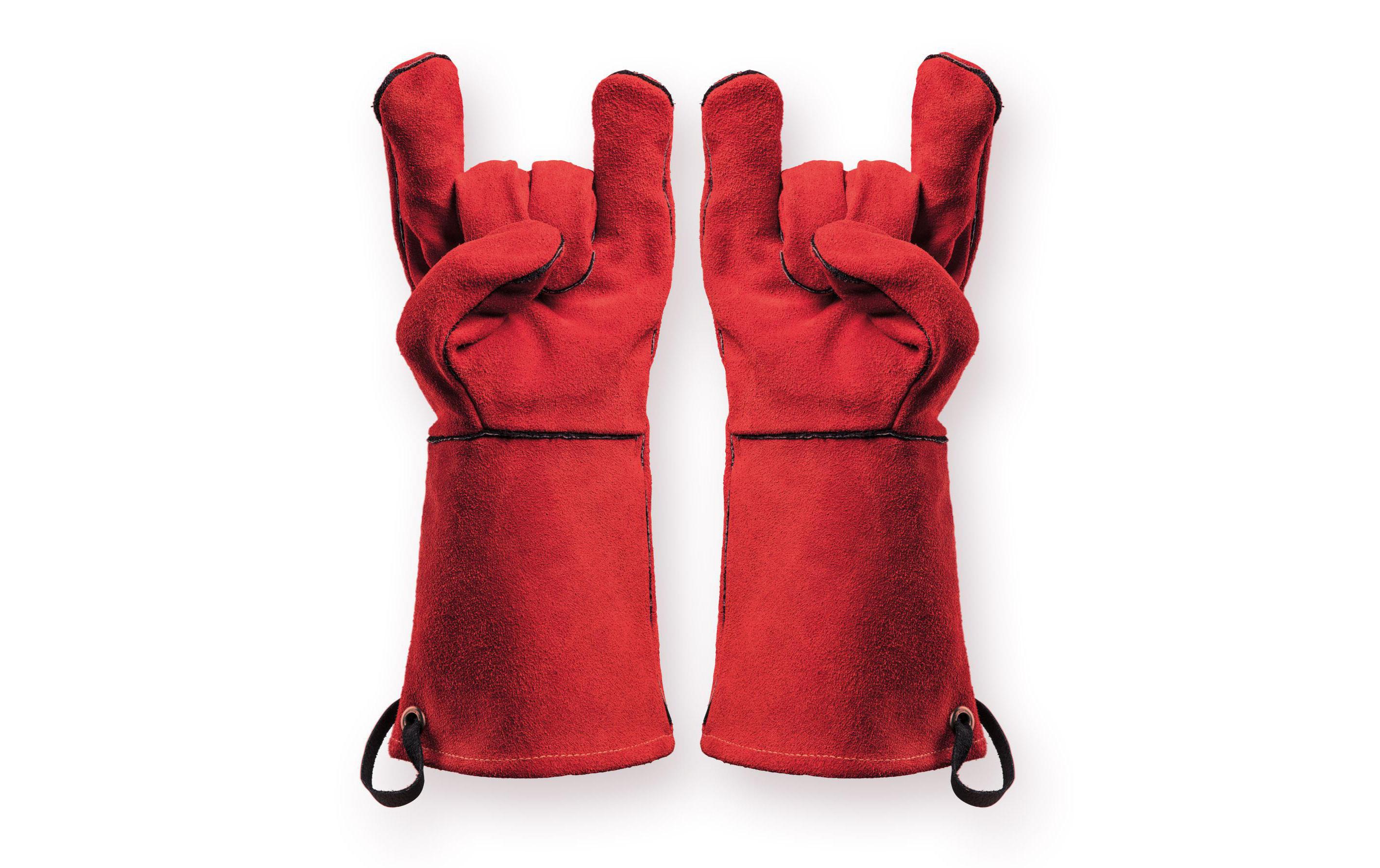 Grillhandschuh Premium BBQ Rot, Grösse 10Hitzebeständige Handschuhe aus Spaltleder, mit Kevlarnähten