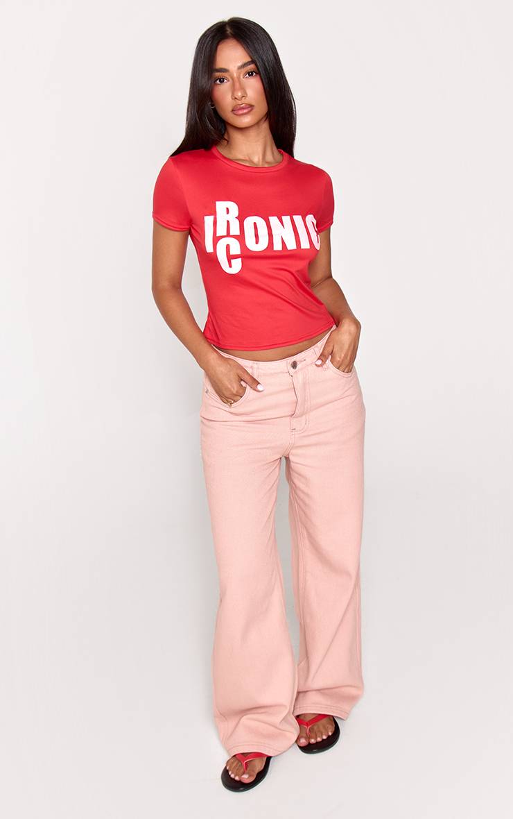 Rouge T-shirt Ajusté Graphique Iconique & Ironique