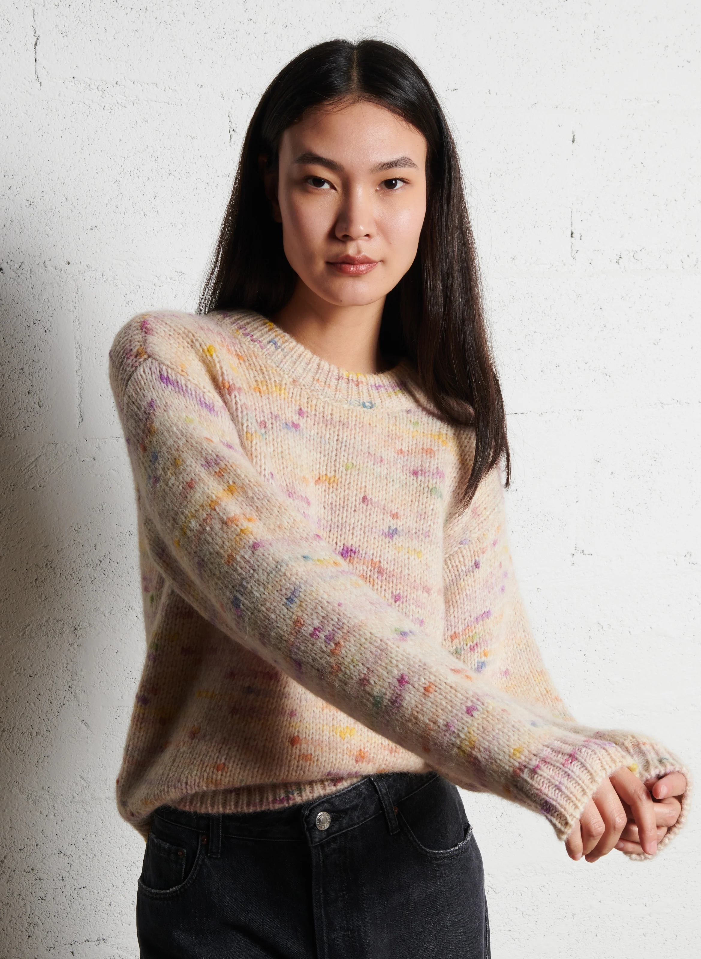 CLAIRETTE - Pull col rond en coton et en laine mélangés | Multicolore