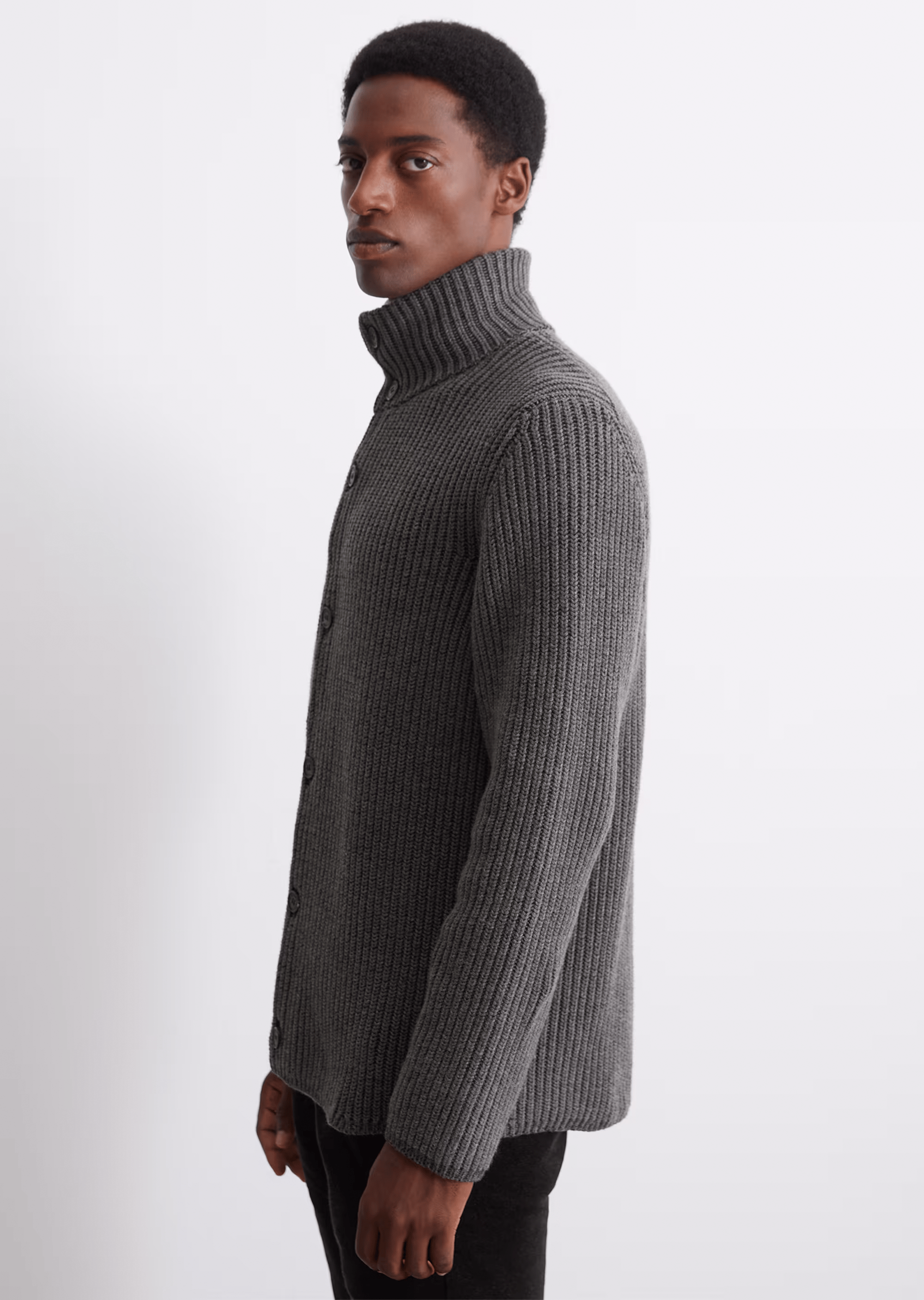 Cardigan à col montant en coton et en laine mélangés | Gris