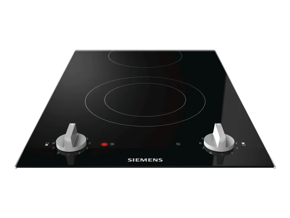 Siemens iQ300 ET375CFA1E - Keramisk kogeplade - 2 plader - Niche - bredde: 27 cm - dybde: 49 cm - med rustfrit stål-sidepynt, - med facetteret frontkant - børstet aluminium/sort