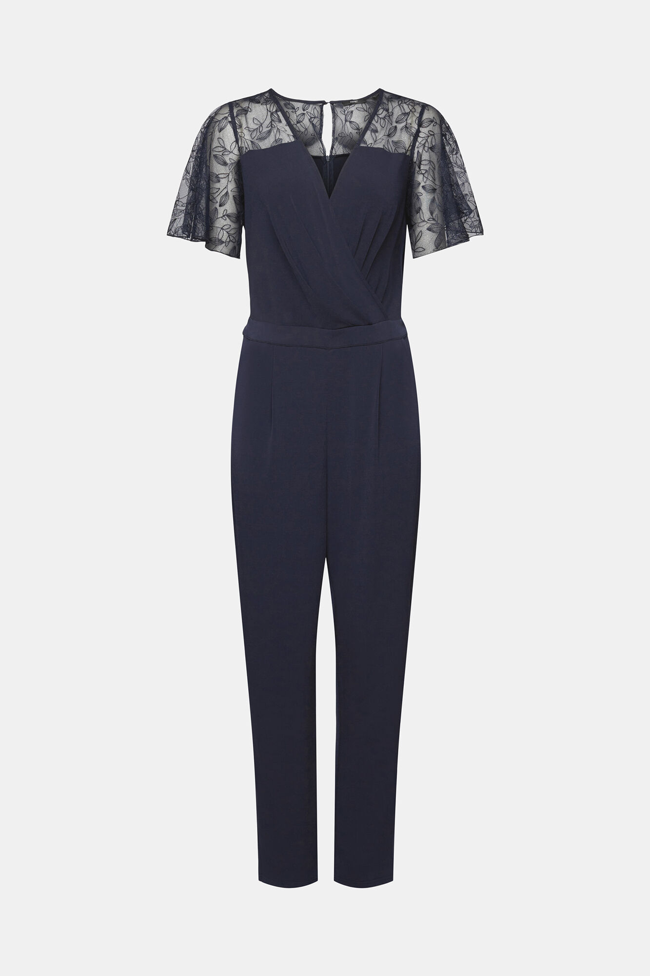 Camisola longa de renda floral com elastano - Azul Marinho
