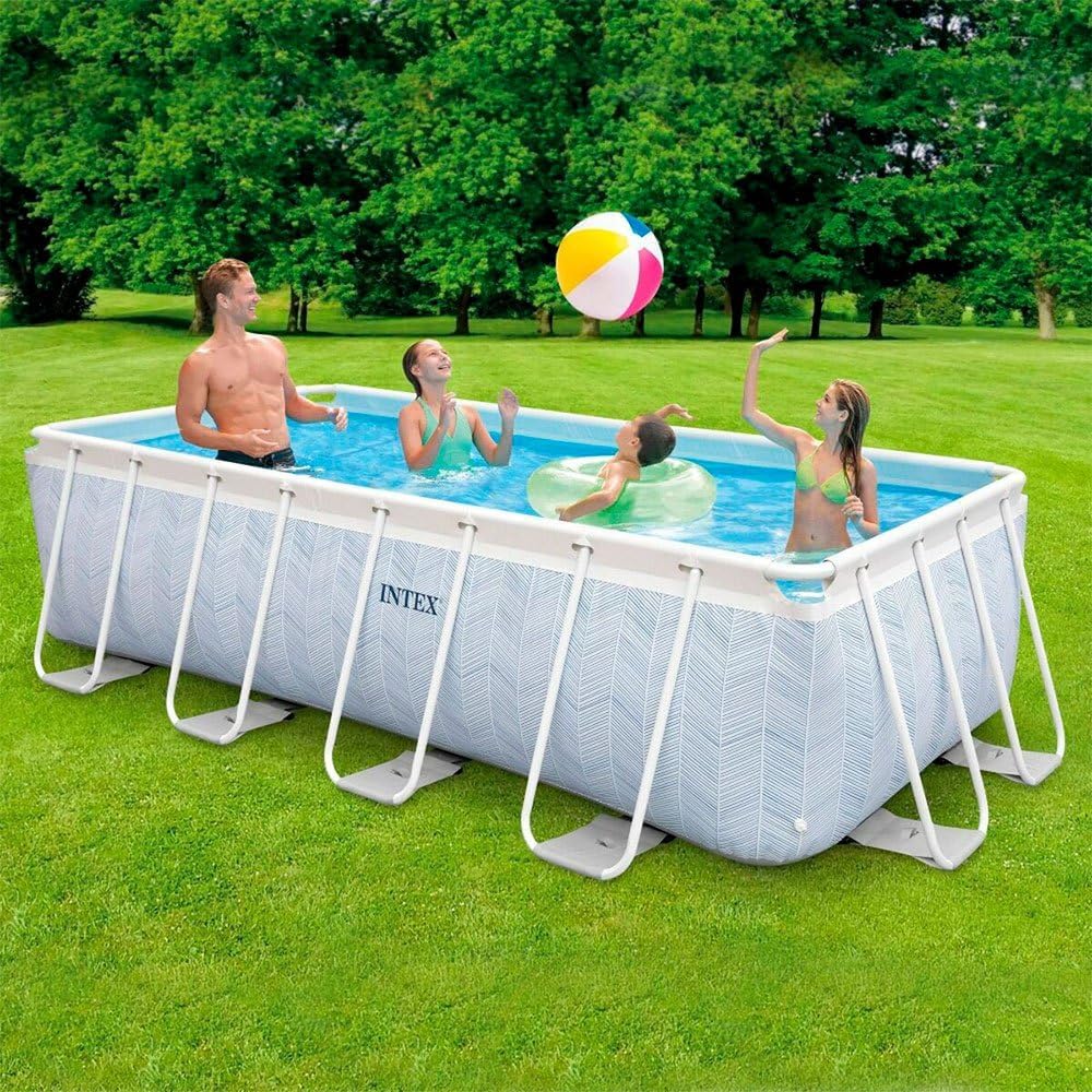 Intex 26780NP – Aufstellpool Prism Frame Chevron Rechteckig, Filterpumpe 2006 L/h, Leiter, 6836 L, Stahl und PVC, Mehrfarbig, 400x200x100 cm
