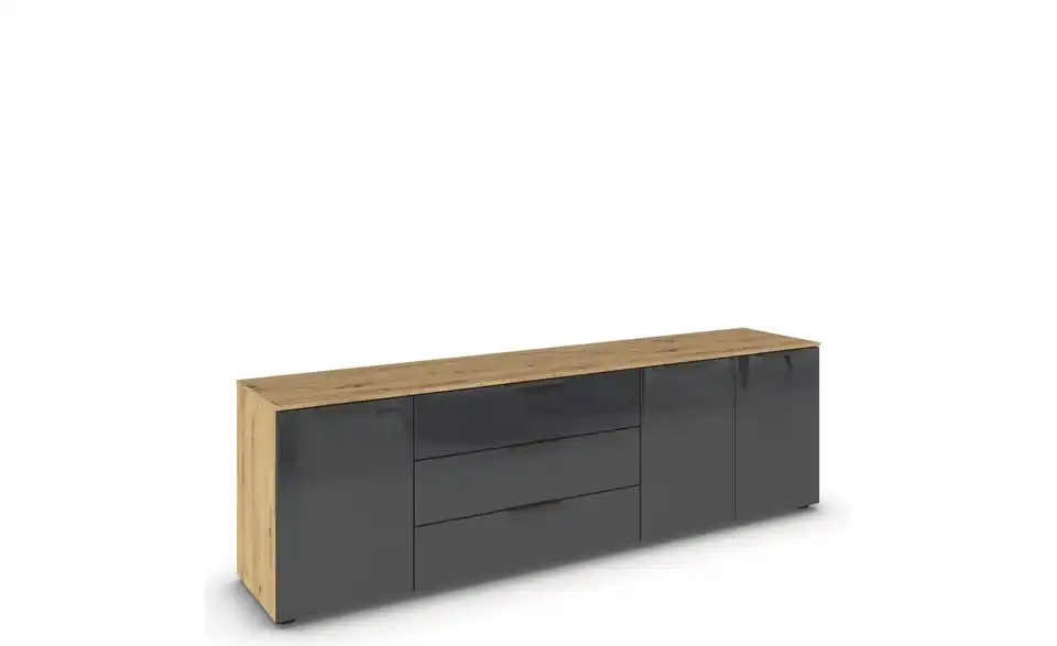 Sideboard Basaltgrau, Eiche Artisan (Nachbildung) Front: Glas, Oberboden: Dekor Basaltgrau, Eiche Artisan (Nachbildung) Graphit