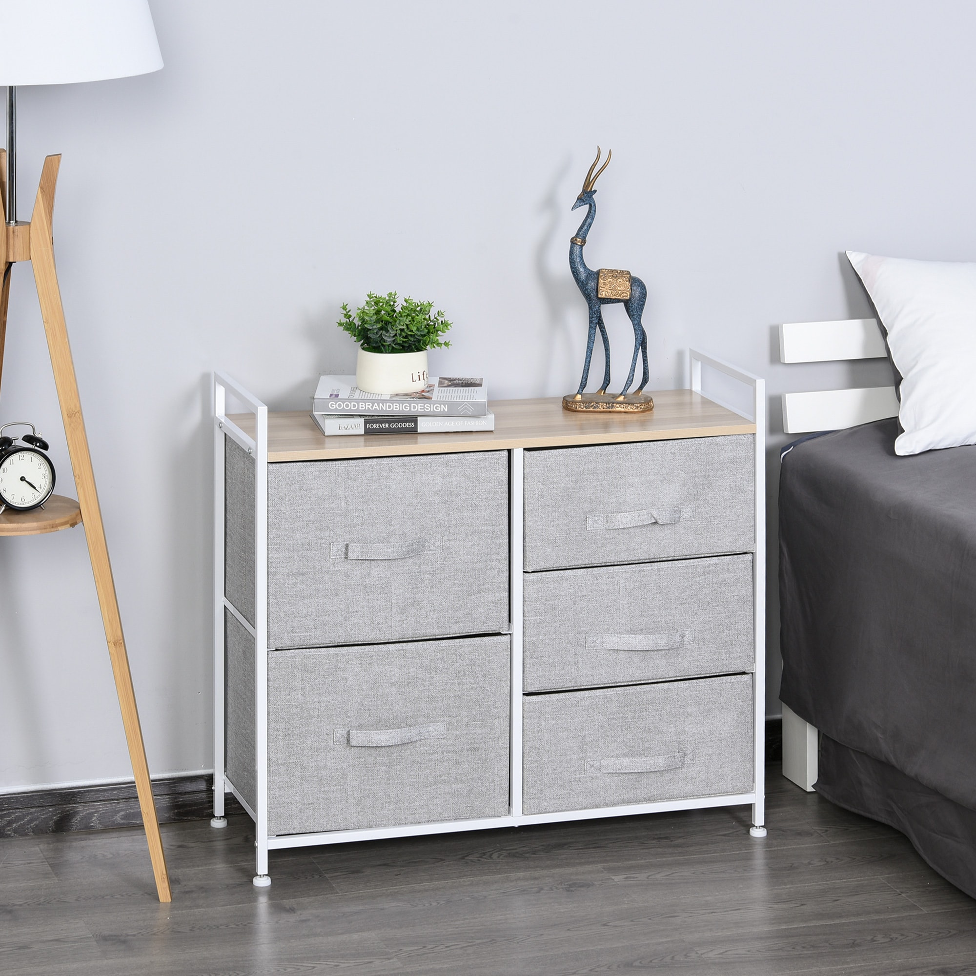 HOMCOM Stoffkommode mit 5 Stoffschubladen grau 83 x 29 x 77 cm (BxTxH)