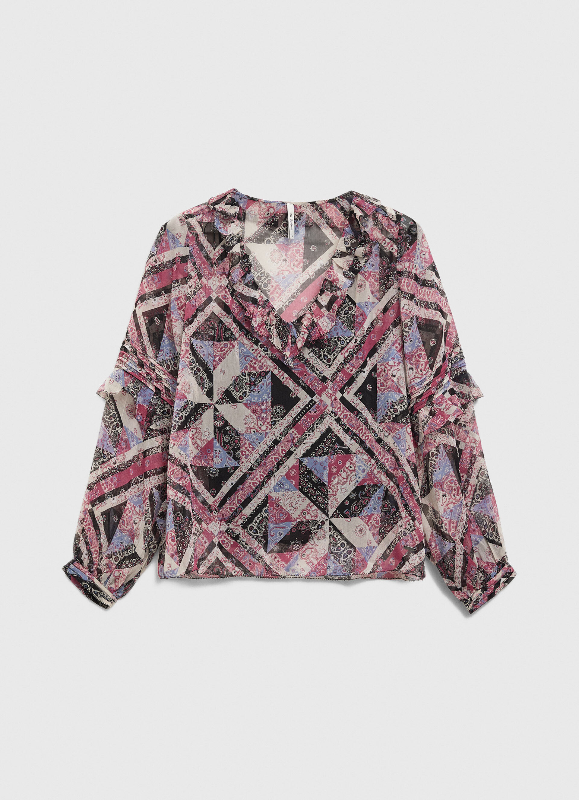 Blusa com estampa paisley e babados - multicolorida