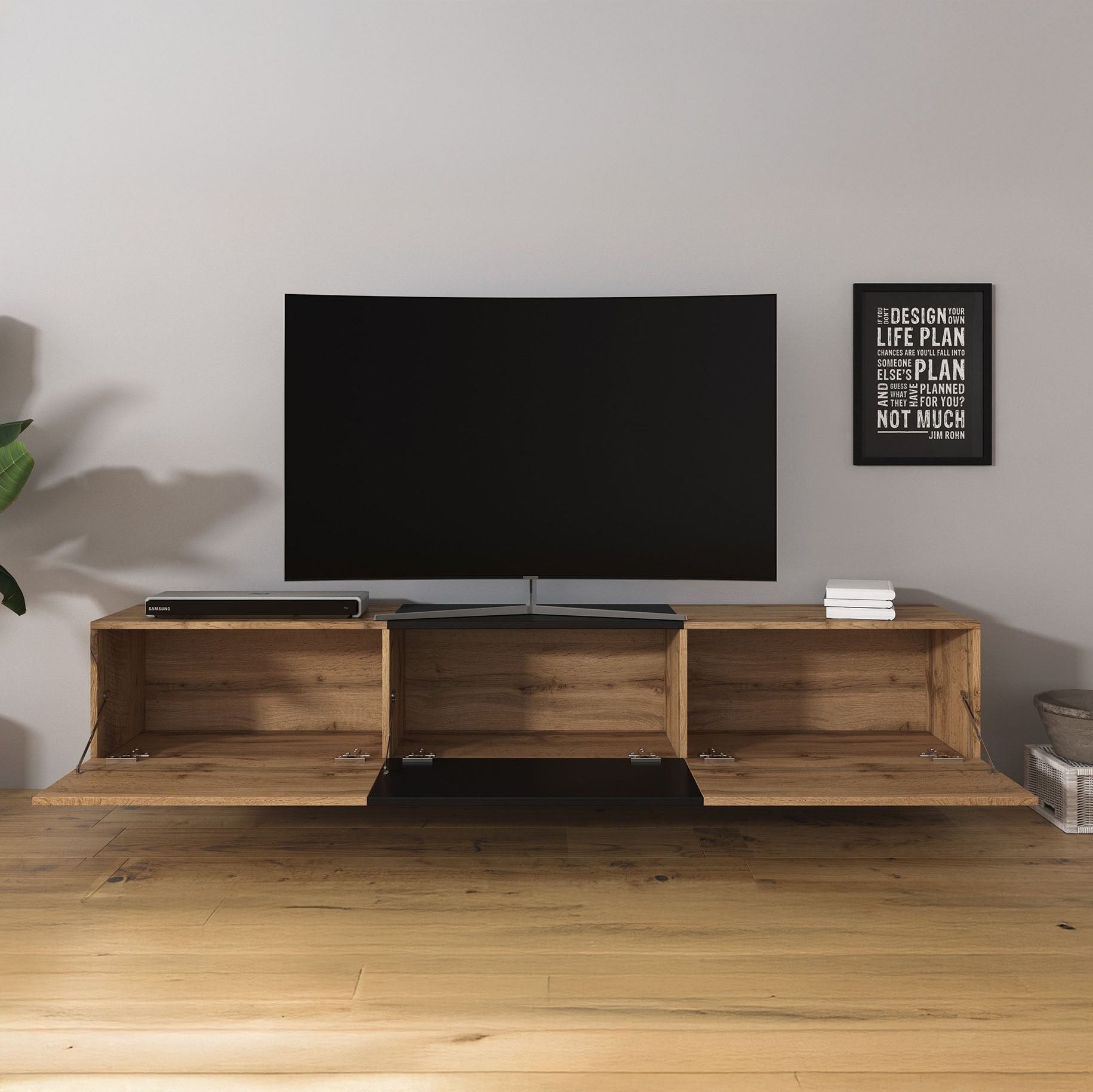 Bonzo - TV-Meubel - Eiken/zwart - 180x33x30 cm