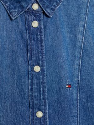 Vestido camisa jeans com mangas bufantes