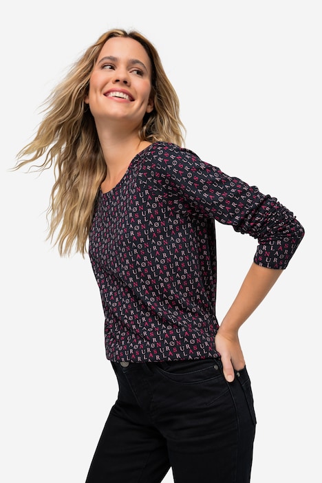 T-Shirt, allover Print, Rundhals, Langarm, OEKO-TEX