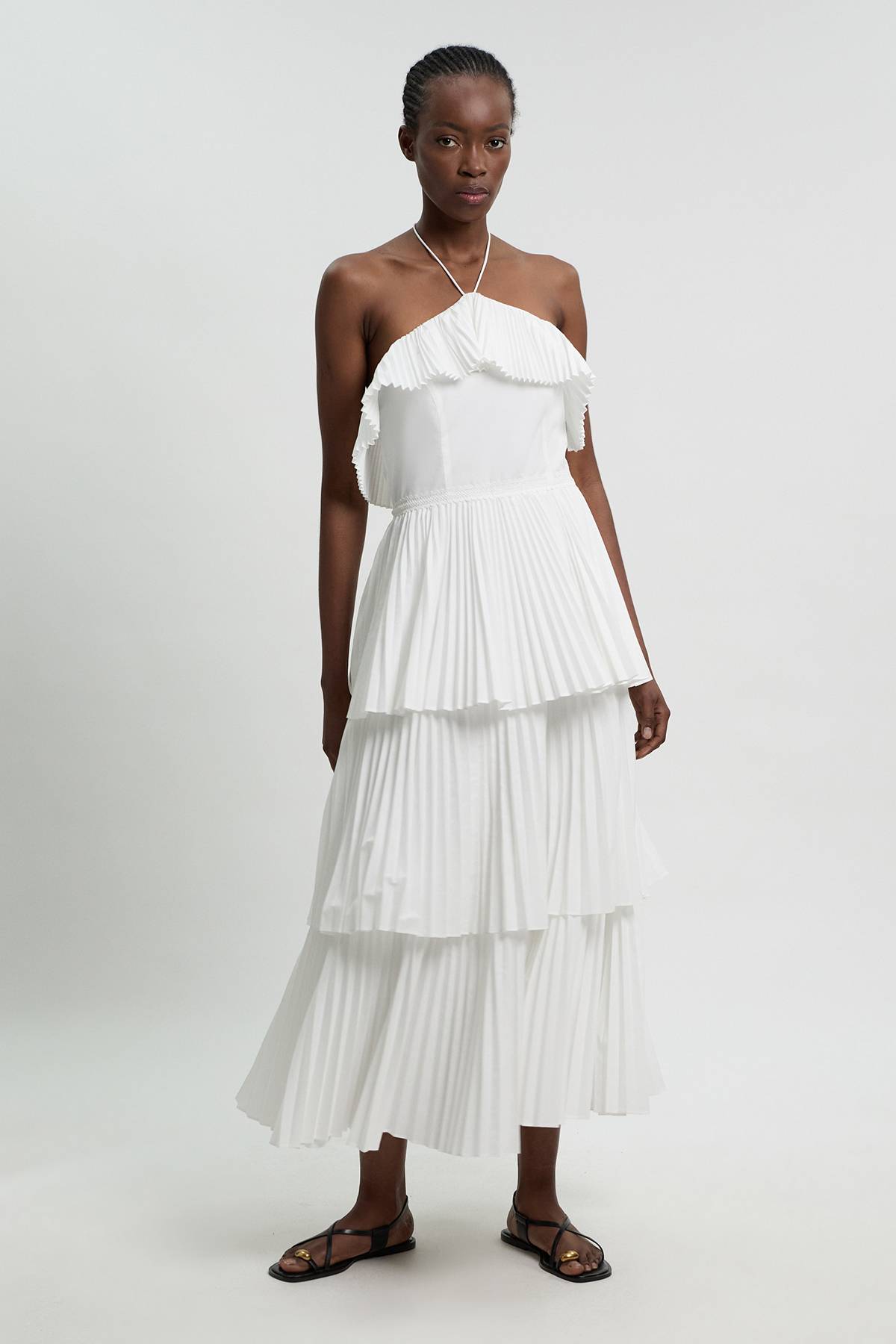 KarenMillen Robe Longue Tissée Dos Nu En Popeline De Coton Avec Détails Plissés Petite