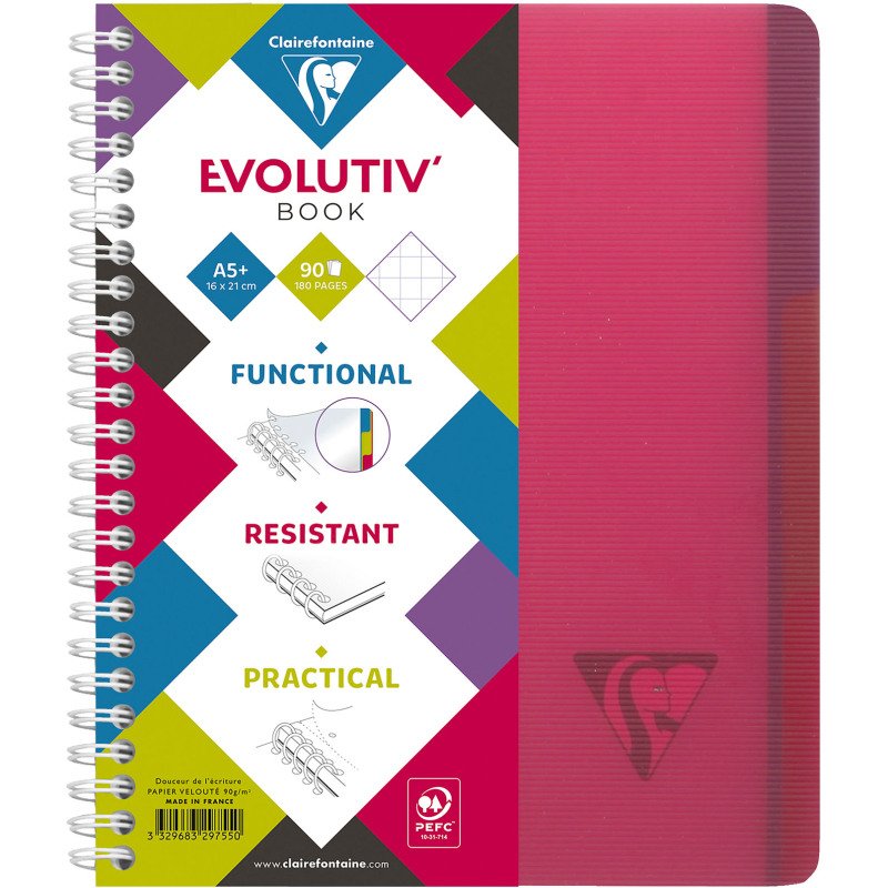 Cahier spirale Linicolor Evolutiv'book A5 16 x 21 cm perforé petits carreaux 180 pages