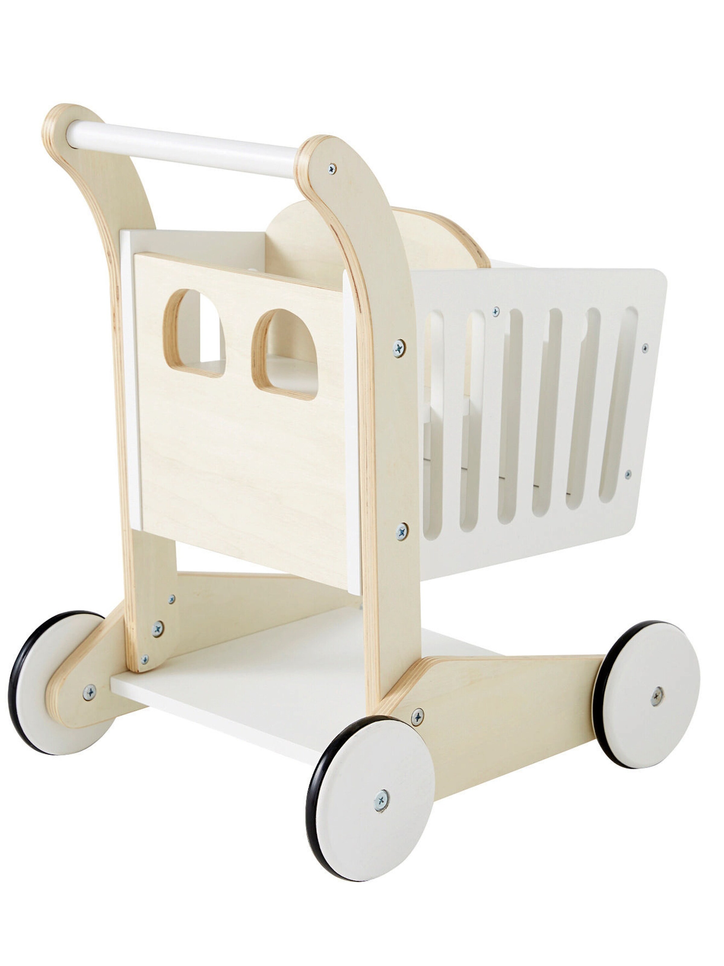 Vertbaudet Spiel-Einkaufswagen aus Holz FSC® weiß/natur