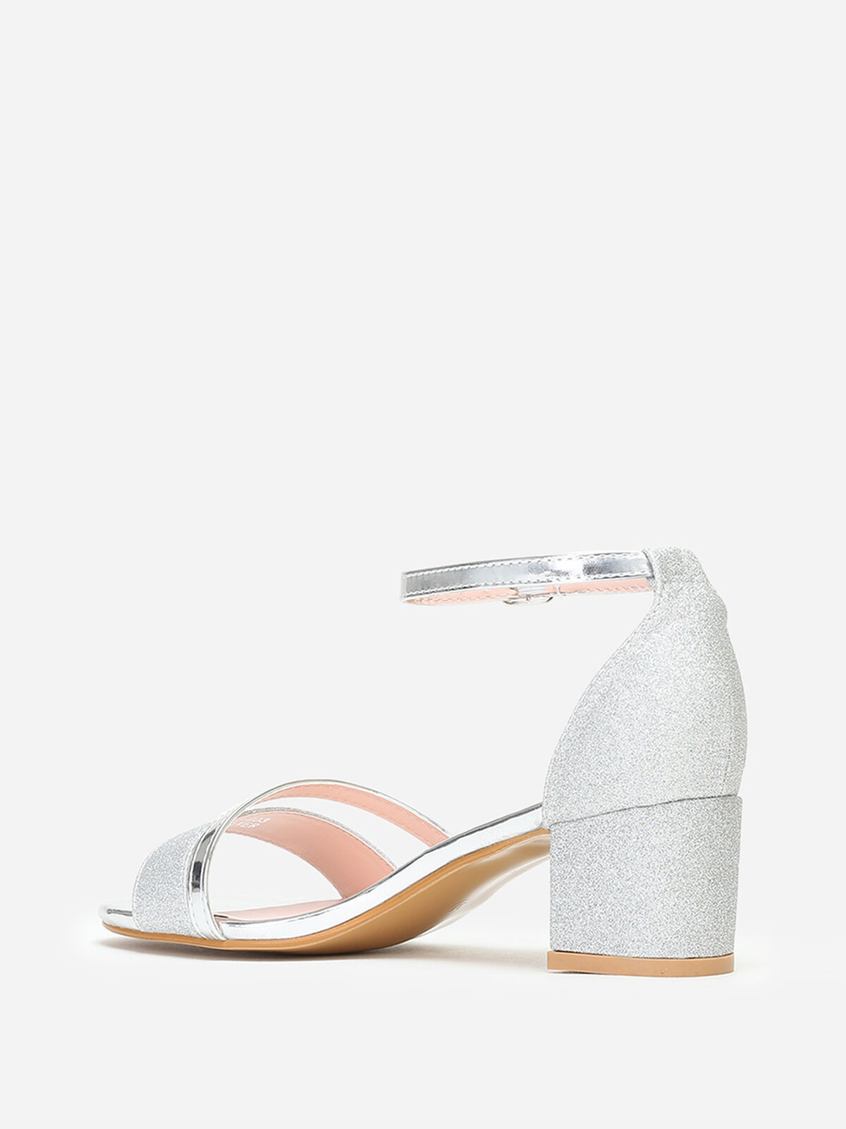 Sandales argentées à brides vernies et pailletées Argenté- Argenté