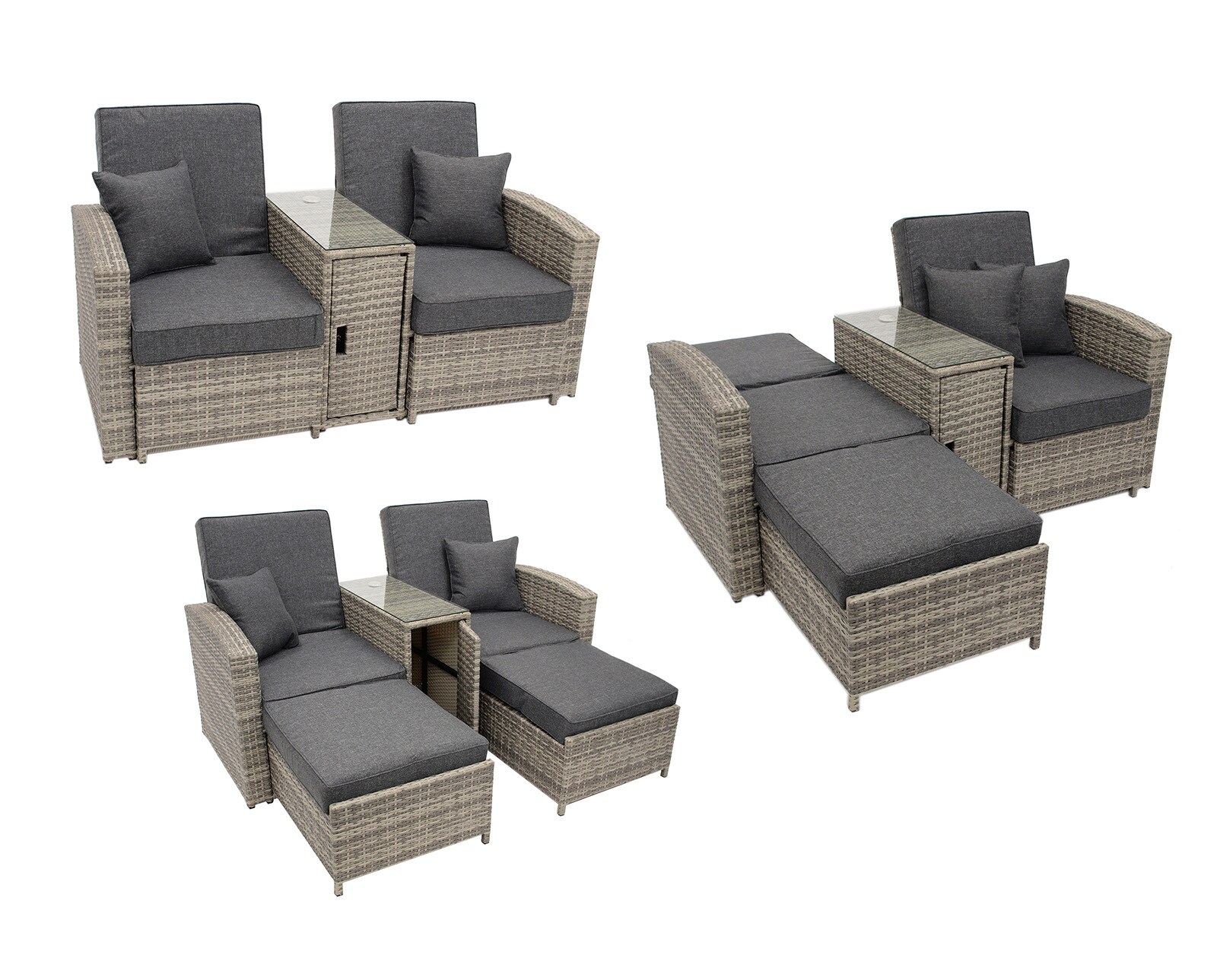 DEGAMO Funktions - Doppelliege MATERA, Alu + Polyrattan grau-bicolor