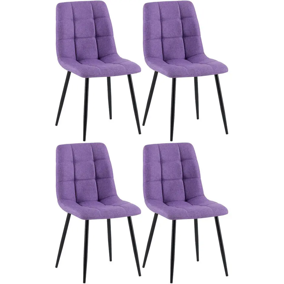 CLP Set van 4 Eetkamerstoel Antibes zwart Frame - Stof - Paars