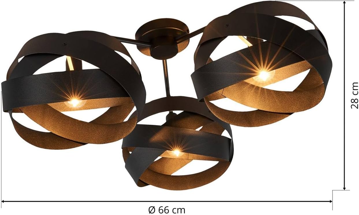 Euluna Deckenlampe Tornado (Modern) in Schwarz aus Metall (3 flammig, E14) - Deckenleuchte Lampe Wohnzimmerleuchte