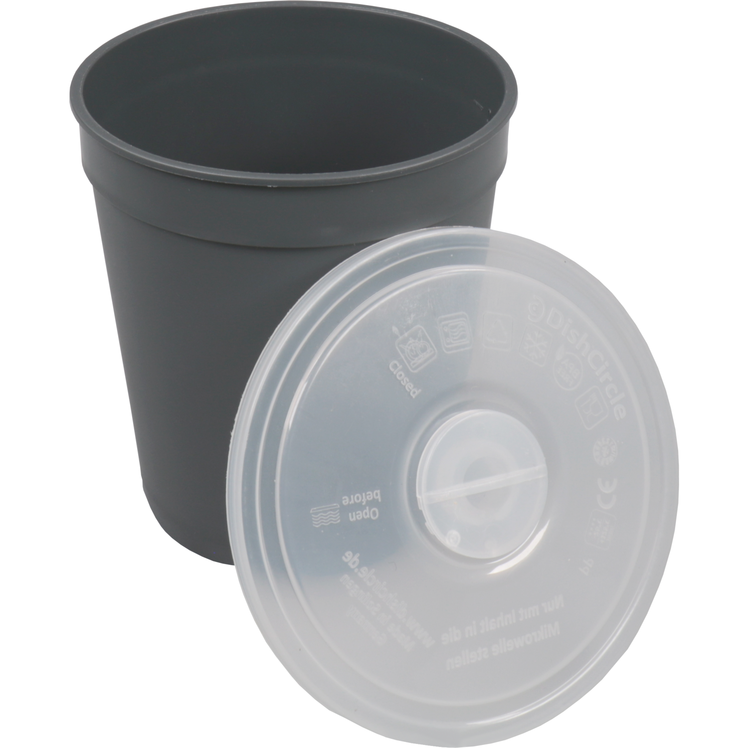 DishCircle, Soepbeker, incl. deksel, PP, reusable, 480ml, grijs/transparant