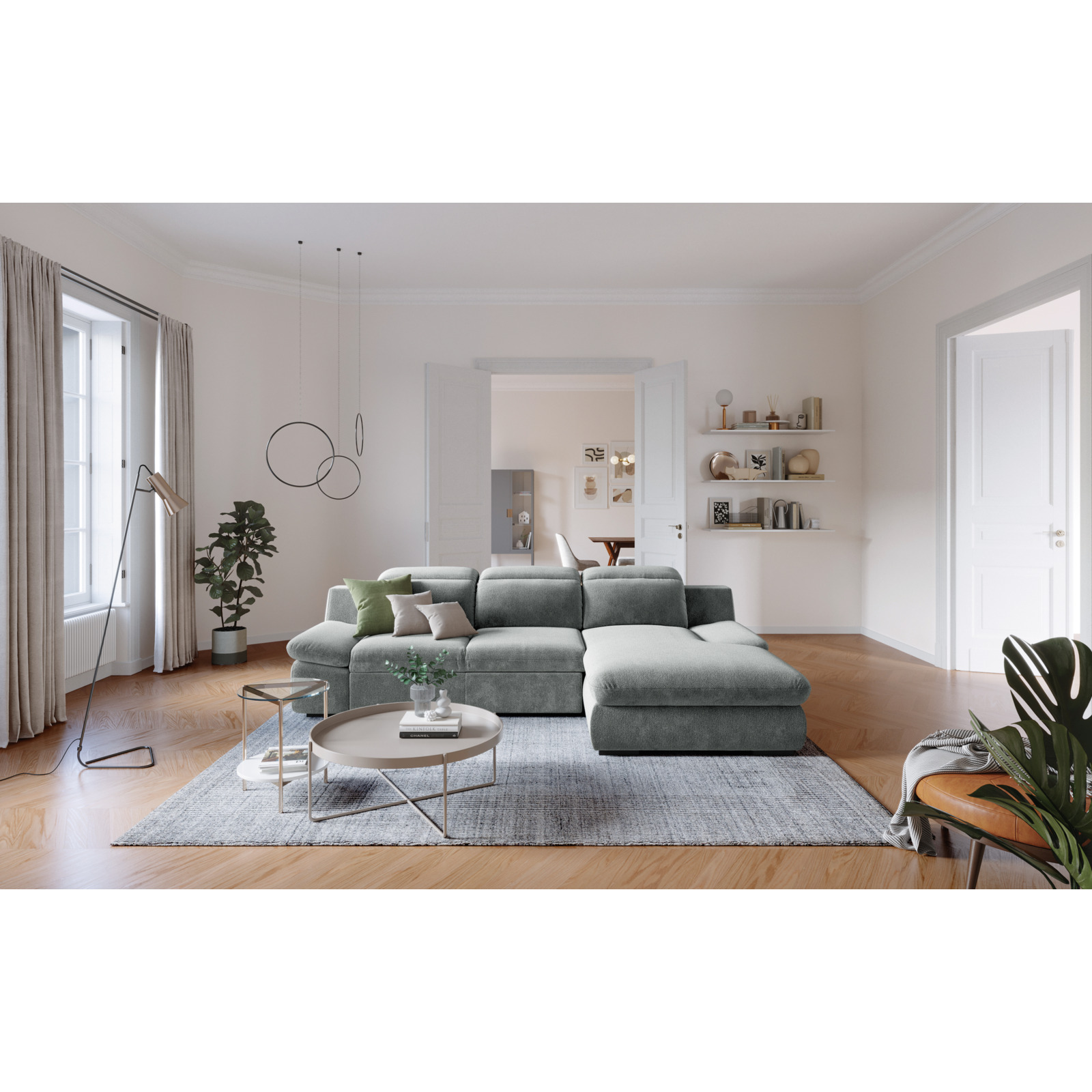 Ecksofa Lorena Stoff, Recamière rechts