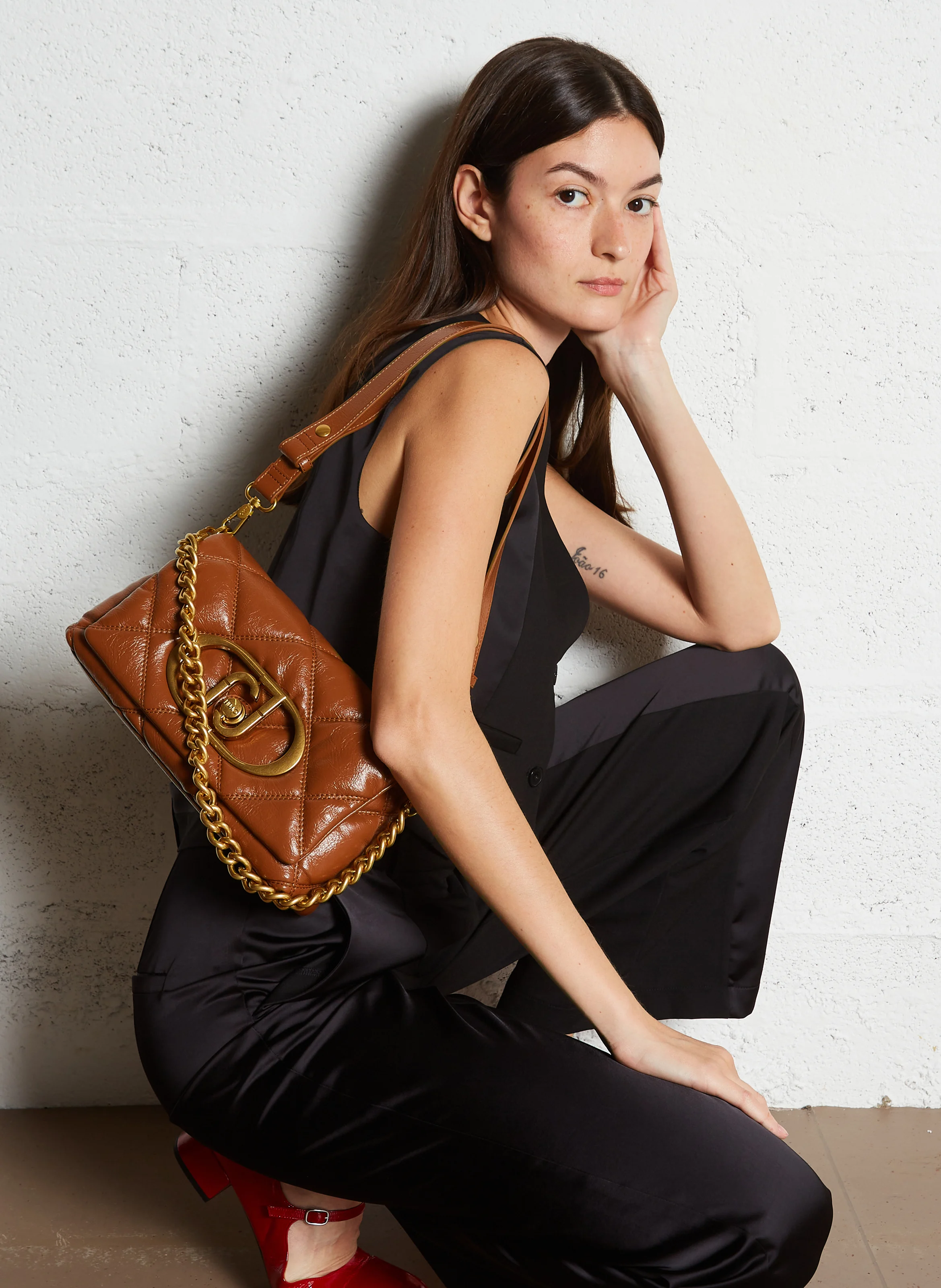 Sac porté épaule matelassé| Marron