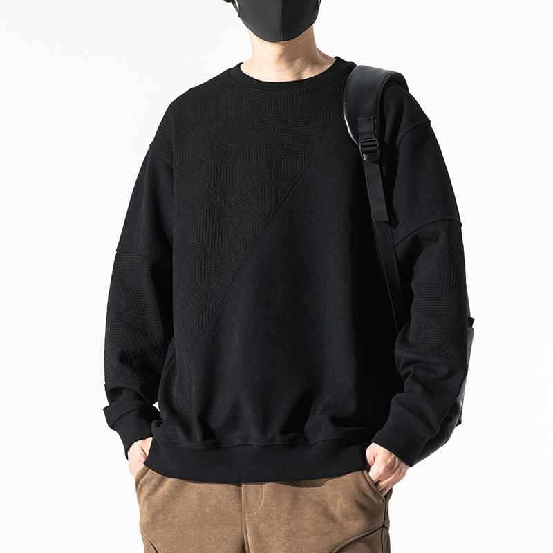 Nataro - Sweatshirt met ronde hals en jacquardpaneel