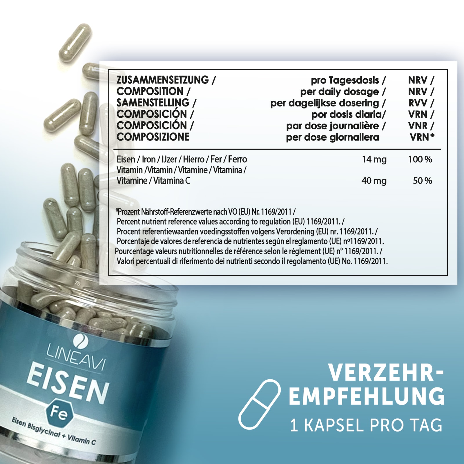 LINEAVI Eisen Bisglycinat + Vitamin C (120 Kapseln)