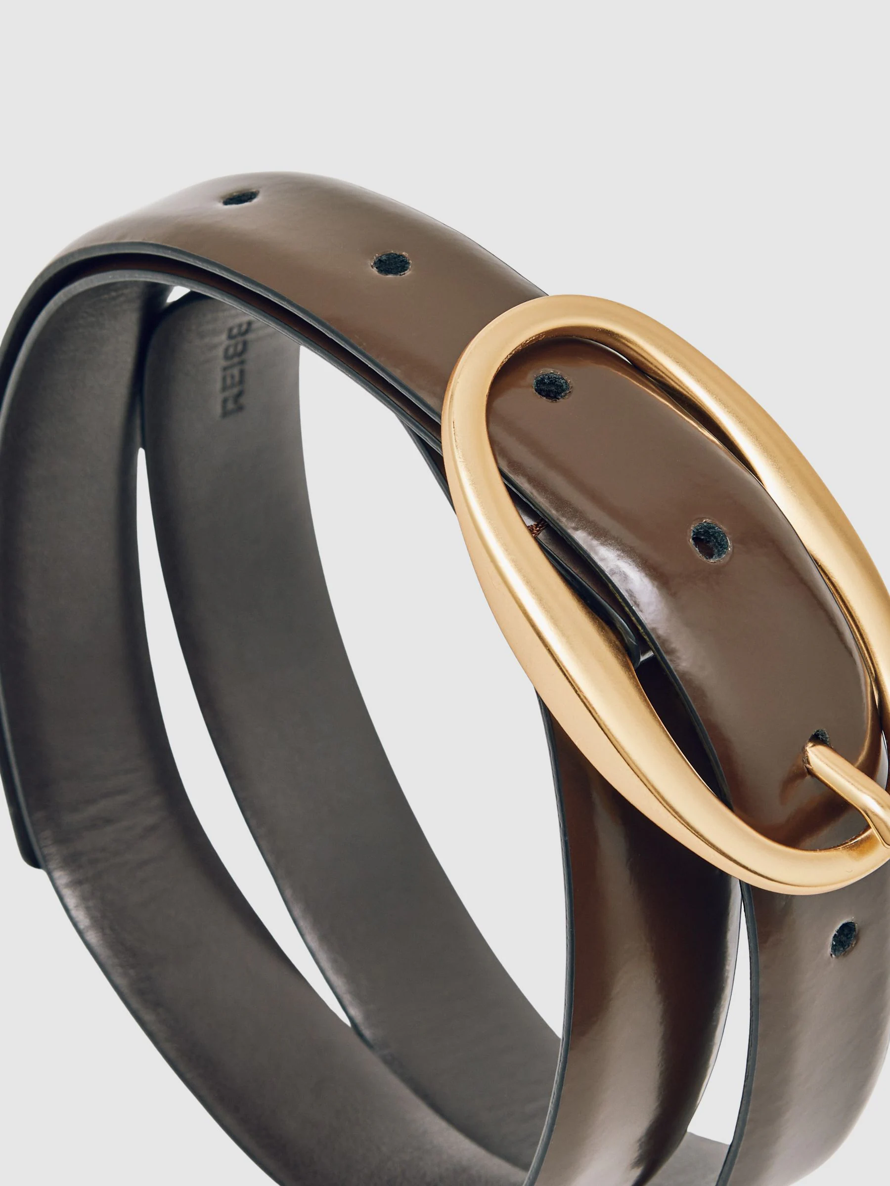 Chocoladebruin - Reiss Drew Patent Leather Oval Buckle Belt