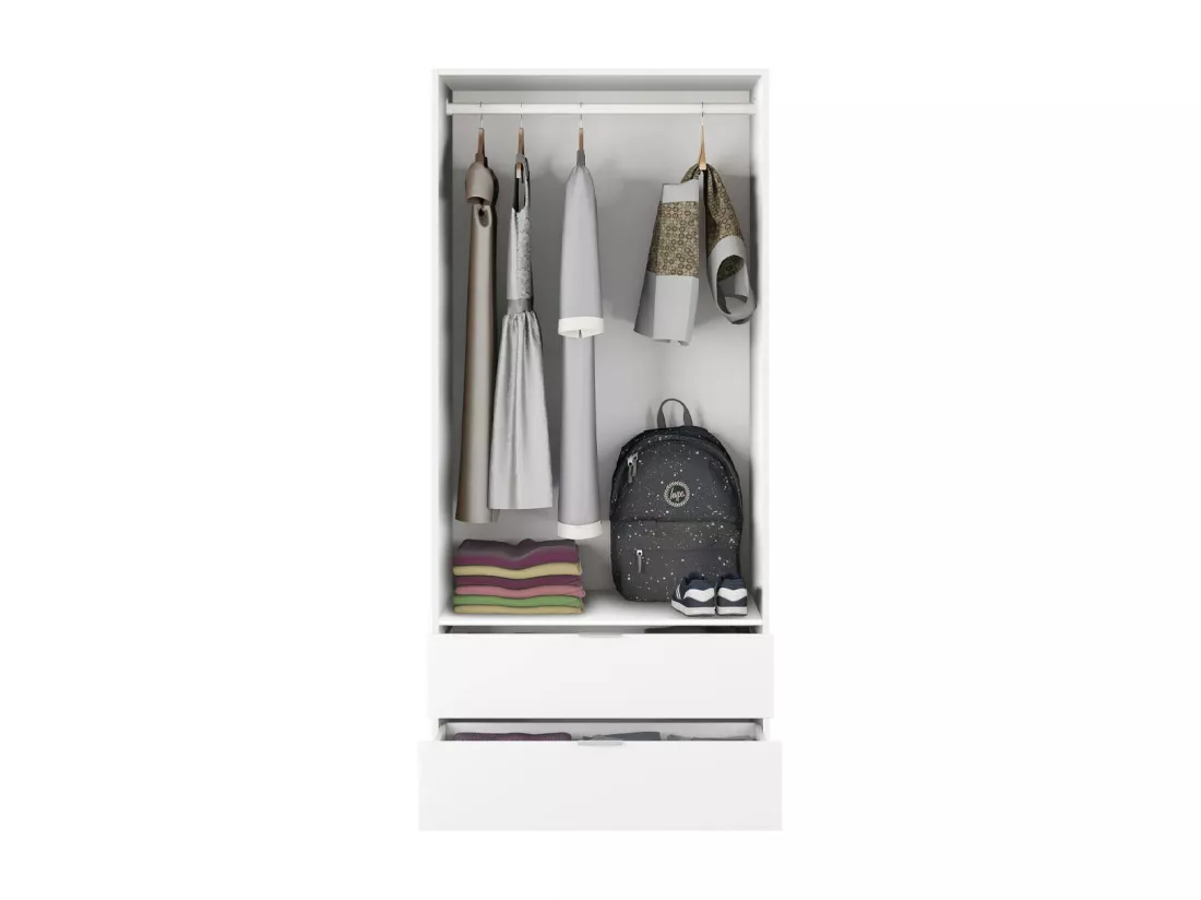 Dlunin Armoire, Cintre pour chambre à coucher, Armoire avec 2 portes battantes et 2 tiroirs, 81x52h184 cm, Blanc